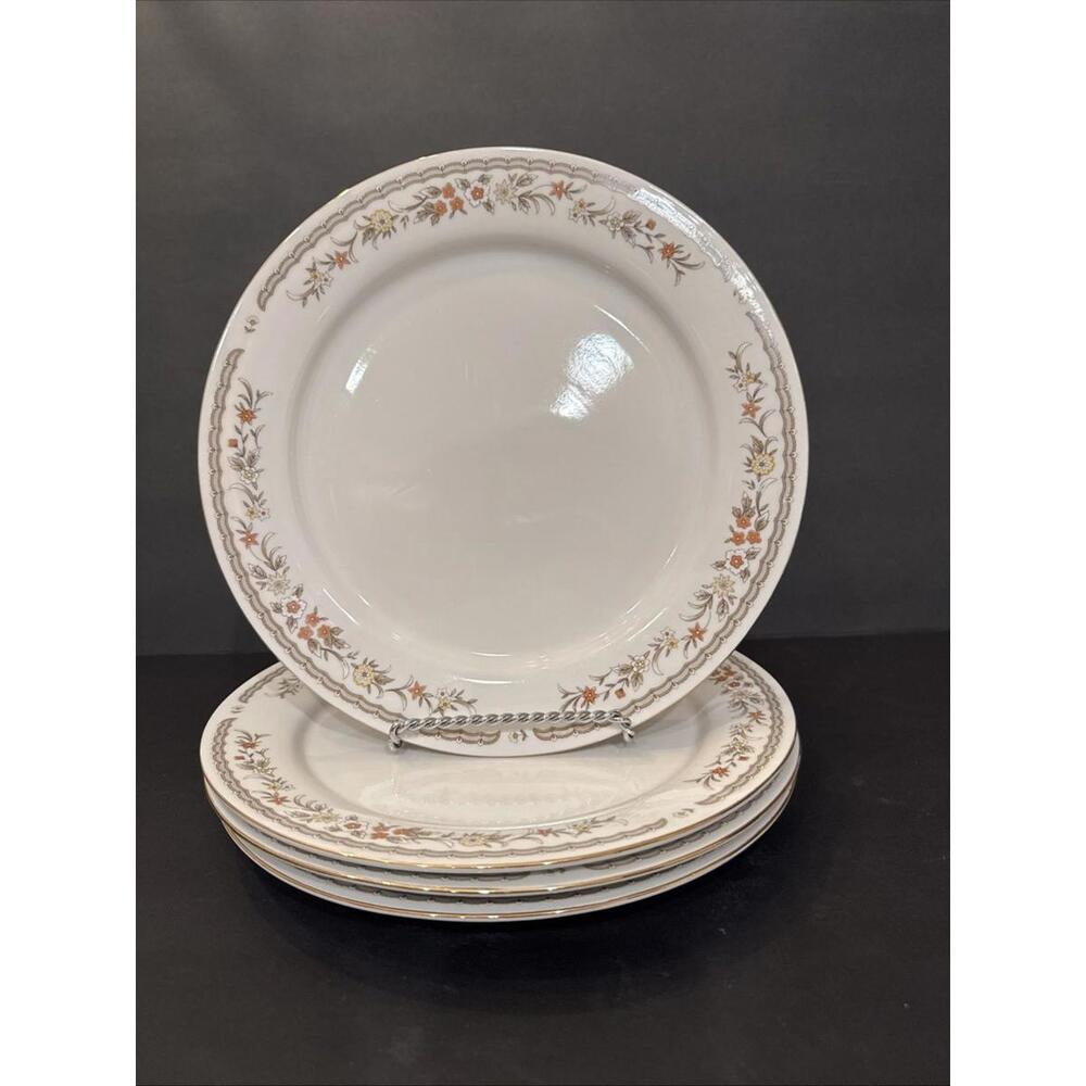 (4) Vintage Swan Floral Pattern China Dinner Plates 10.25” Orange, Yellow, White